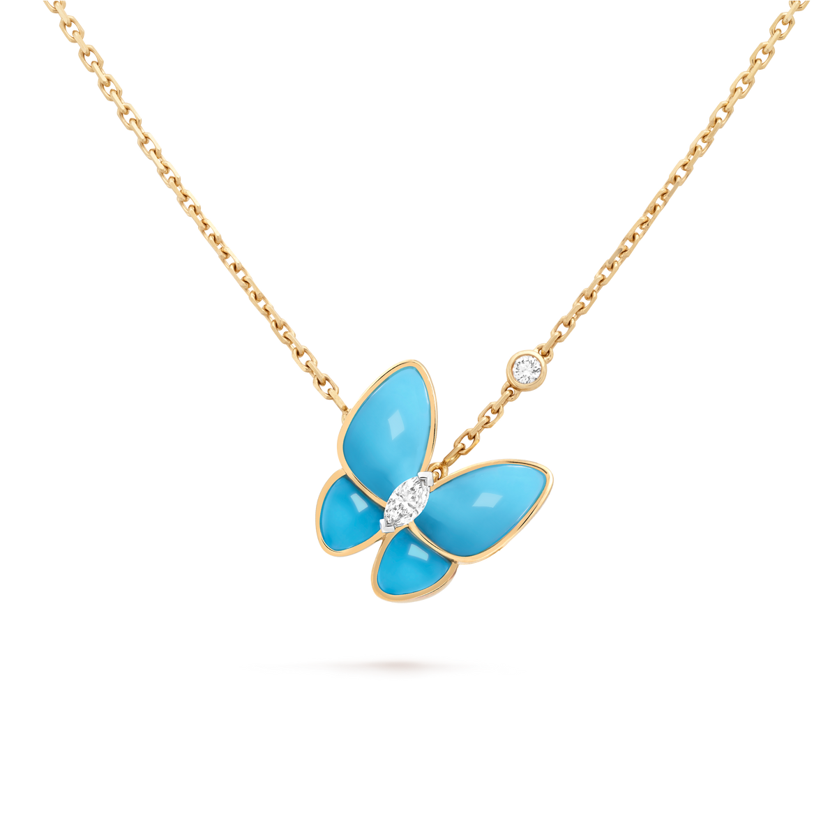 Van Cleef Collier Pendentif Papillons Or Jaune Turquoise
