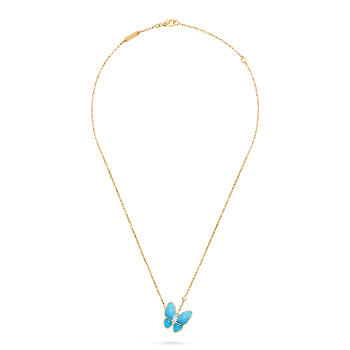 Van Cleef Collier Pendentif Papillons Or Jaune Turquoise