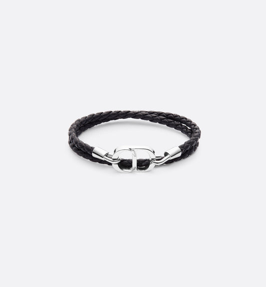 Dior - Bracelet double tour cuir CD noir