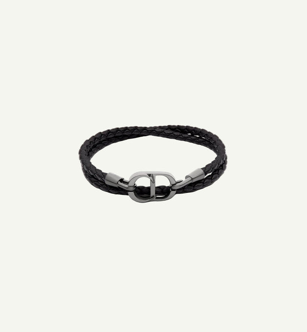 Dior - CD Double Wrap Leather Bracelet Black