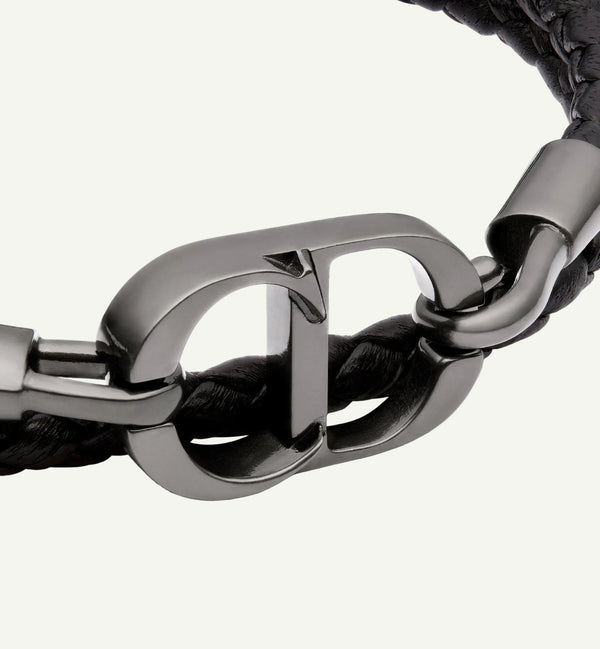 Dior - CD Double Wrap Leather Bracelet Black