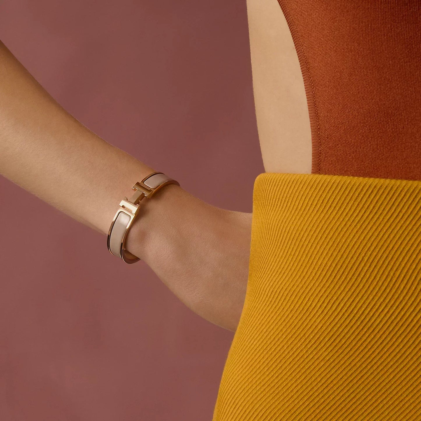 Hermès - Bracelet Clic H Marron Glacé Or Rose