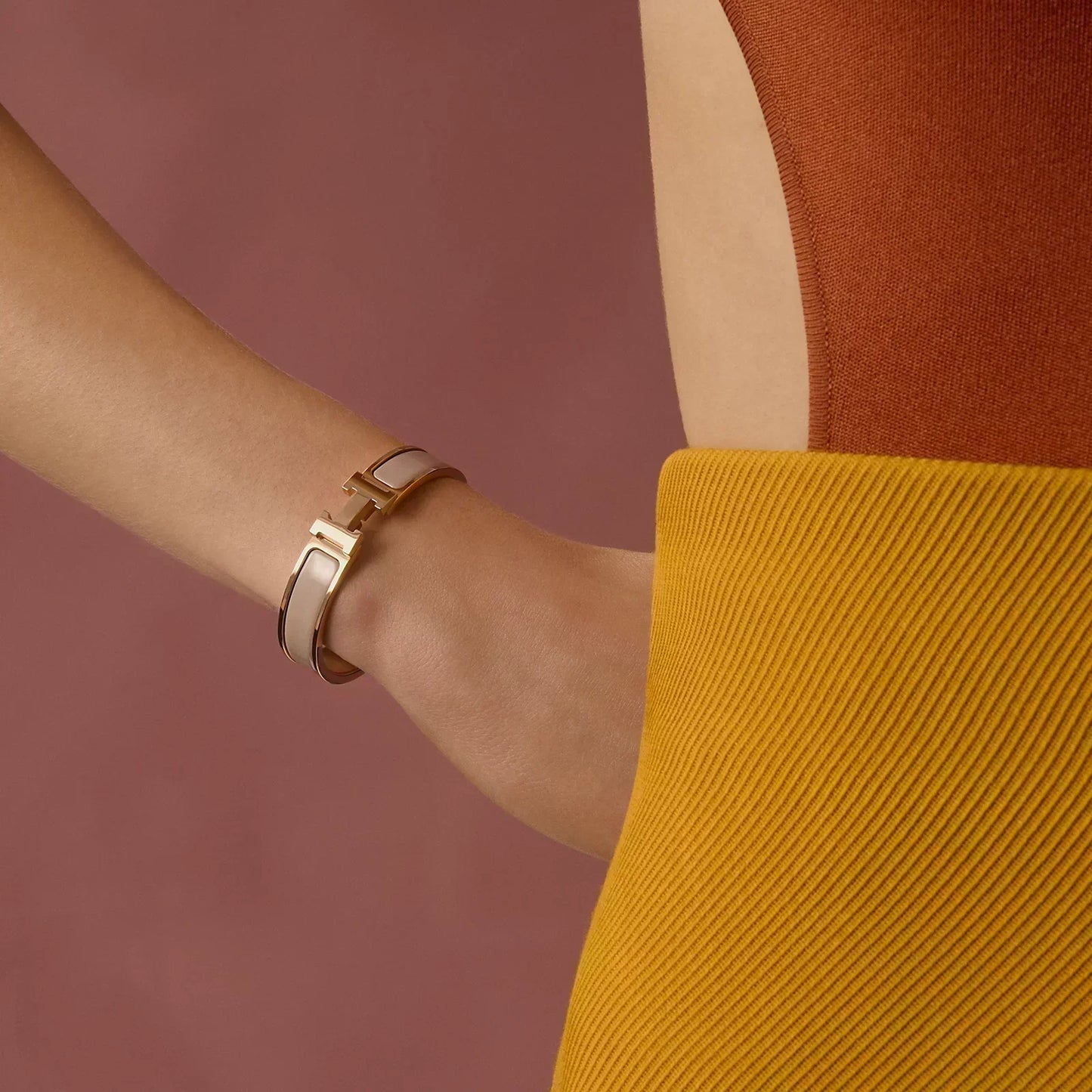 Hermès - Bracelet Clic H Marron Glacé Or Rose