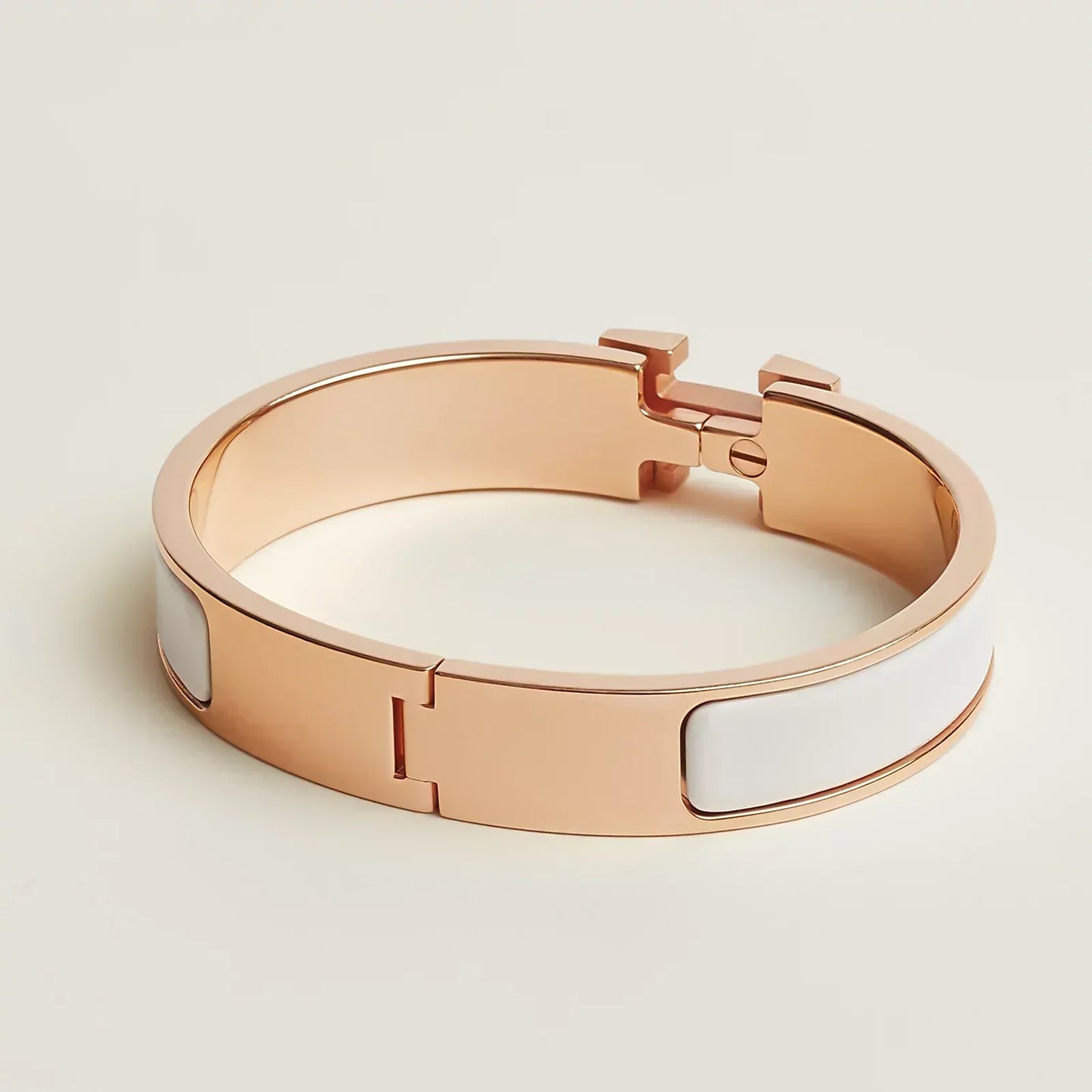 Hermès - Bracelet Clic H Blanc Or Rose