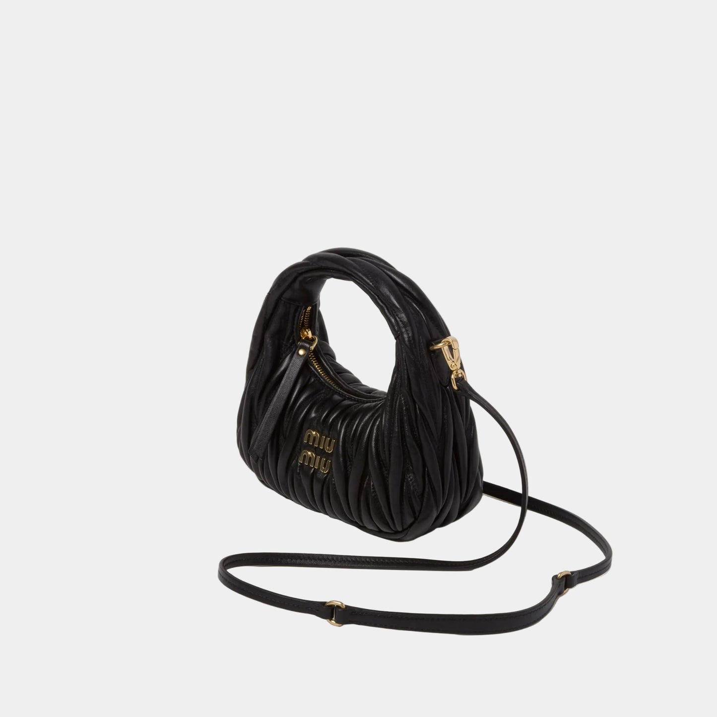 MiuMiu Mini Sac Hobo Wander en Nappa Matelassé Noir