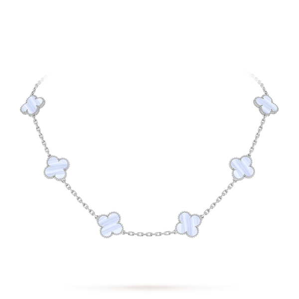 Van Cleef Collier Vintage Alhambra 10 motifs Or Blanc Calcédoine