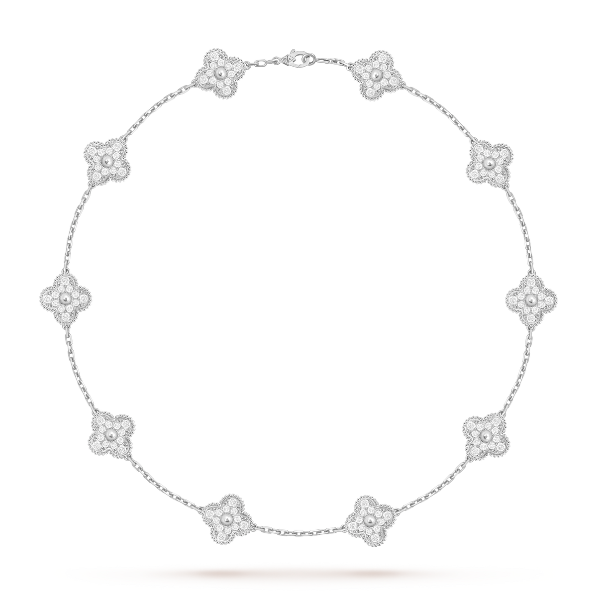 Van Cleef Collier Vintage Alhambra 10 motifs Or Blanc Diamants
