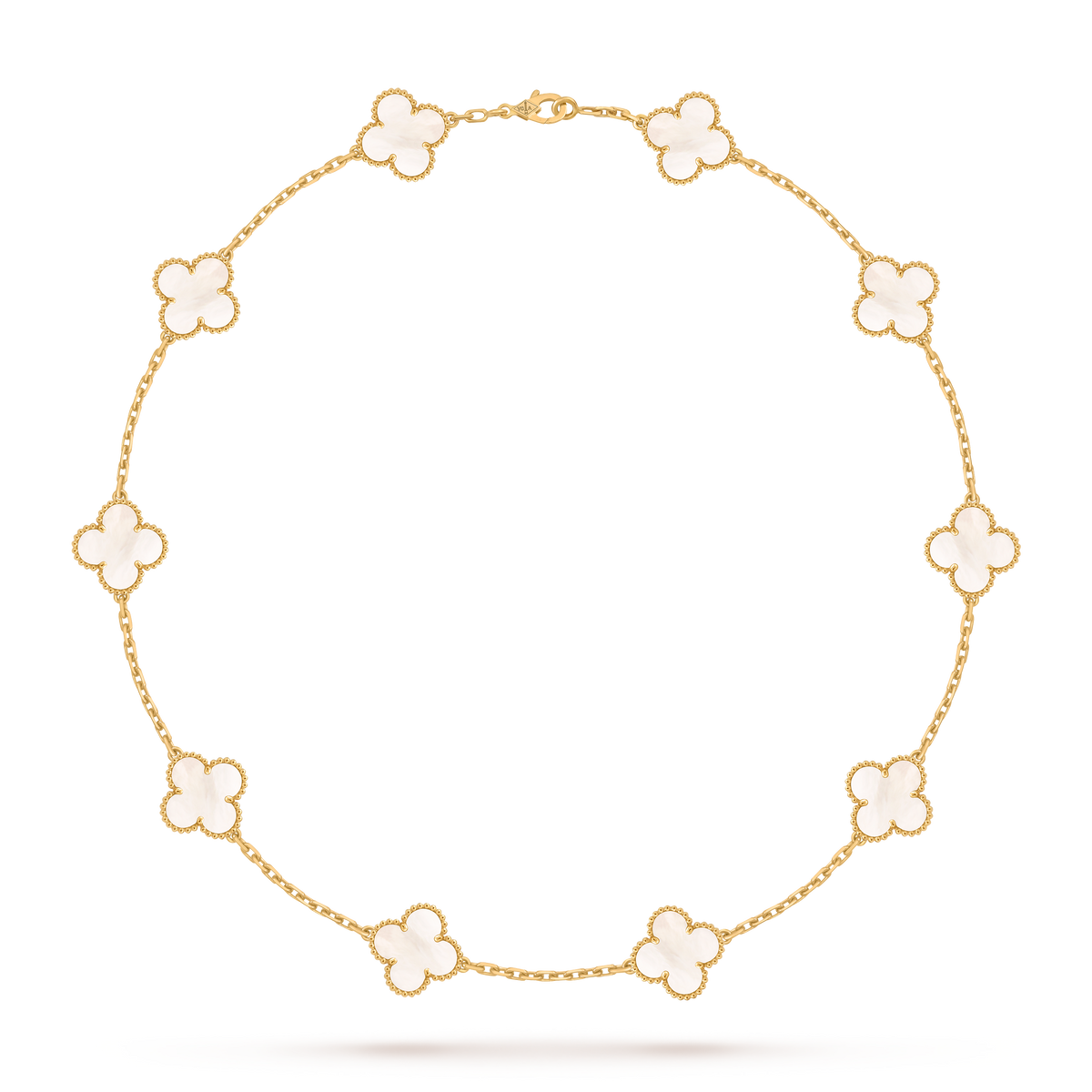 Van Cleef Collier Vintage Alhambra 10 motifs Or Jaune Nacre Blanche
