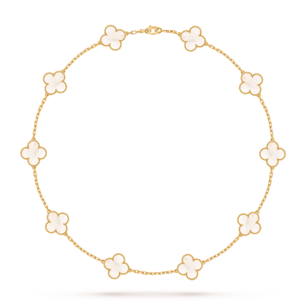 Van Cleef Collier Vintage Alhambra 10 motifs Or Jaune Nacre Blanche