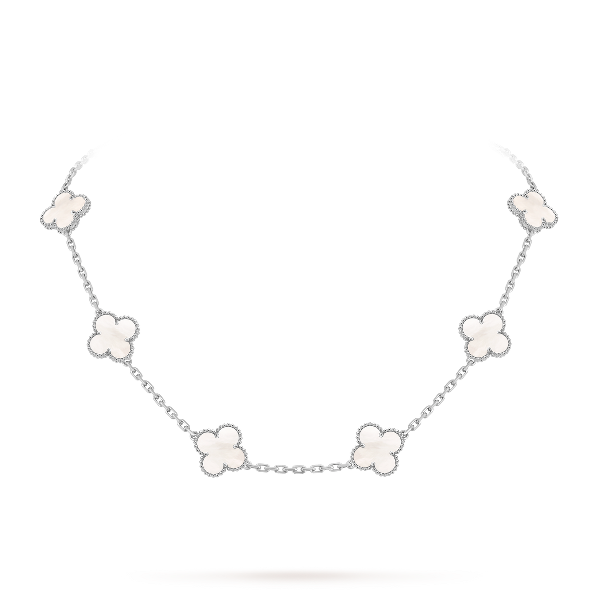 Van Cleef Collier Vintage Alhambra 10 motifs Or Blanc Nacre Blanche