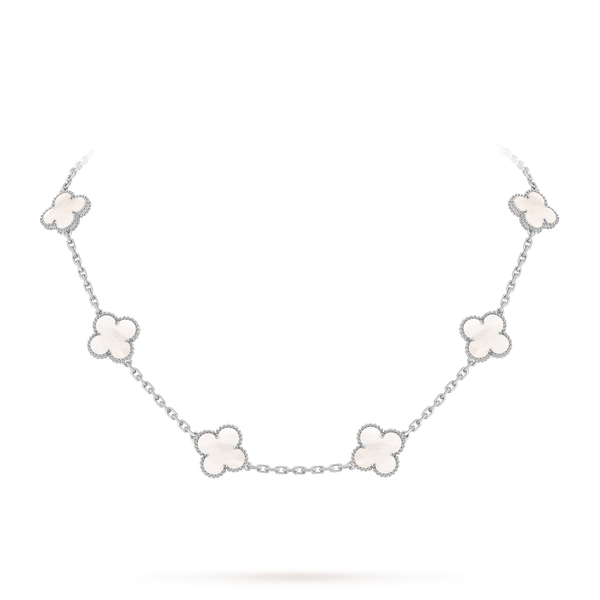 Van Cleef Collier Vintage Alhambra 10 motifs Or Blanc Nacre Blanche