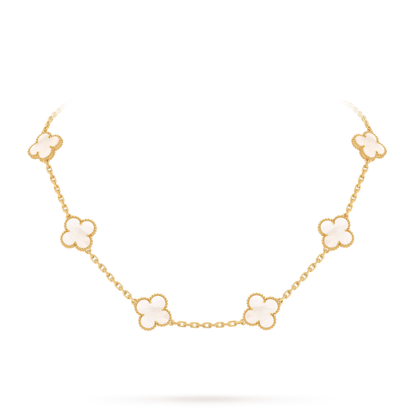 Van Cleef Collier Vintage Alhambra 10 motifs Or Jaune Nacre Blanche