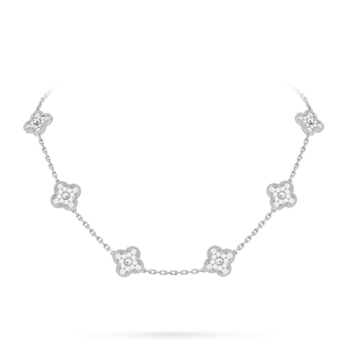 Van Cleef Collier Vintage Alhambra 10 motifs Or Blanc Diamants