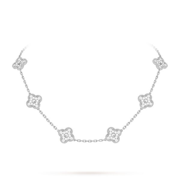 Van Cleef Collier Vintage Alhambra 10 motifs Or Blanc Diamants
