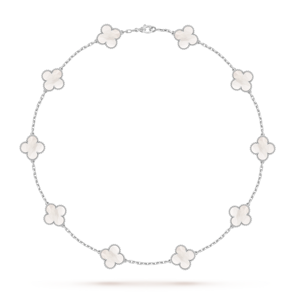 Van Cleef Collier Vintage Alhambra 10 motifs Or Blanc Nacre Blanche