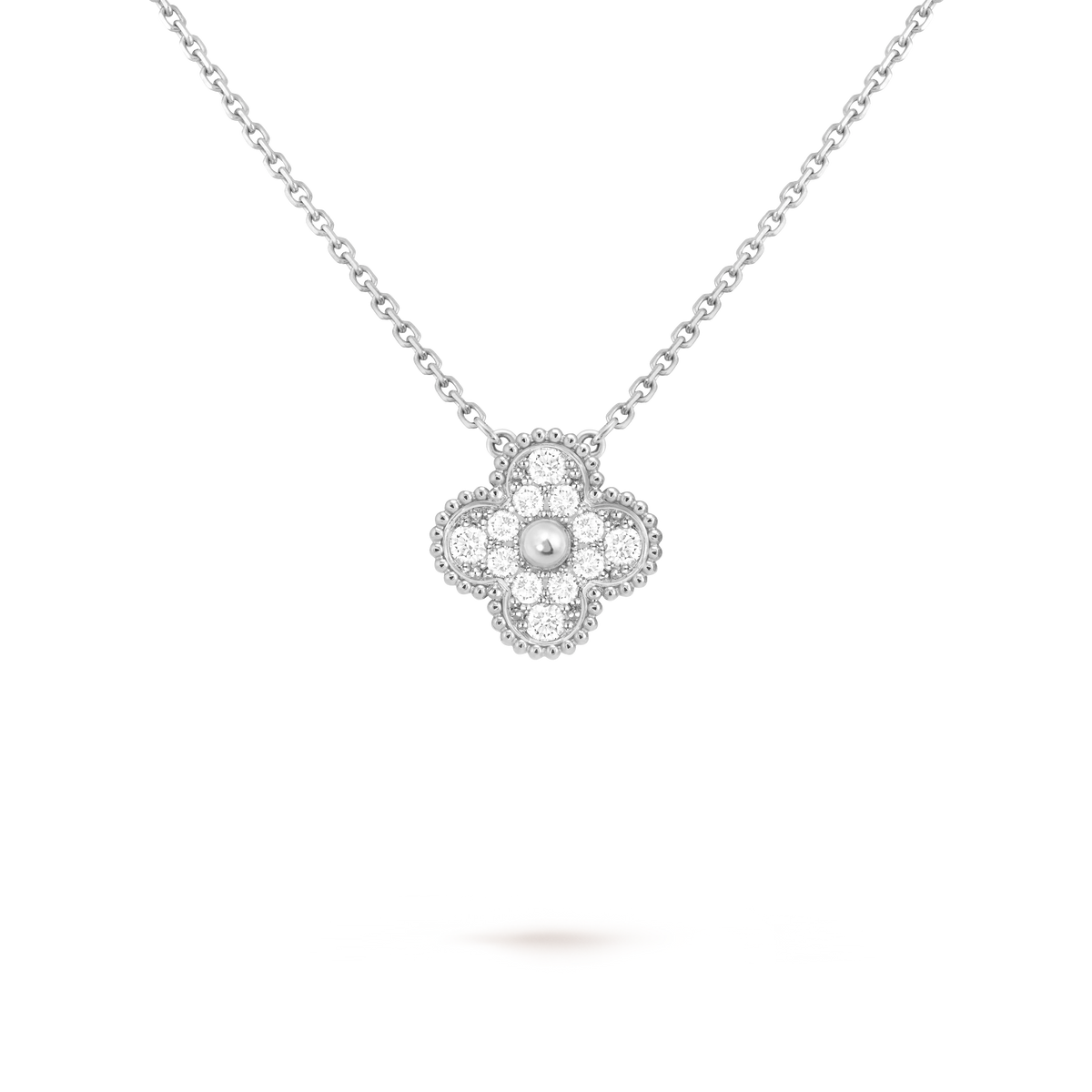 Van Cleef Collier Vintage Alhambra Or Blanc Pavé Diamants