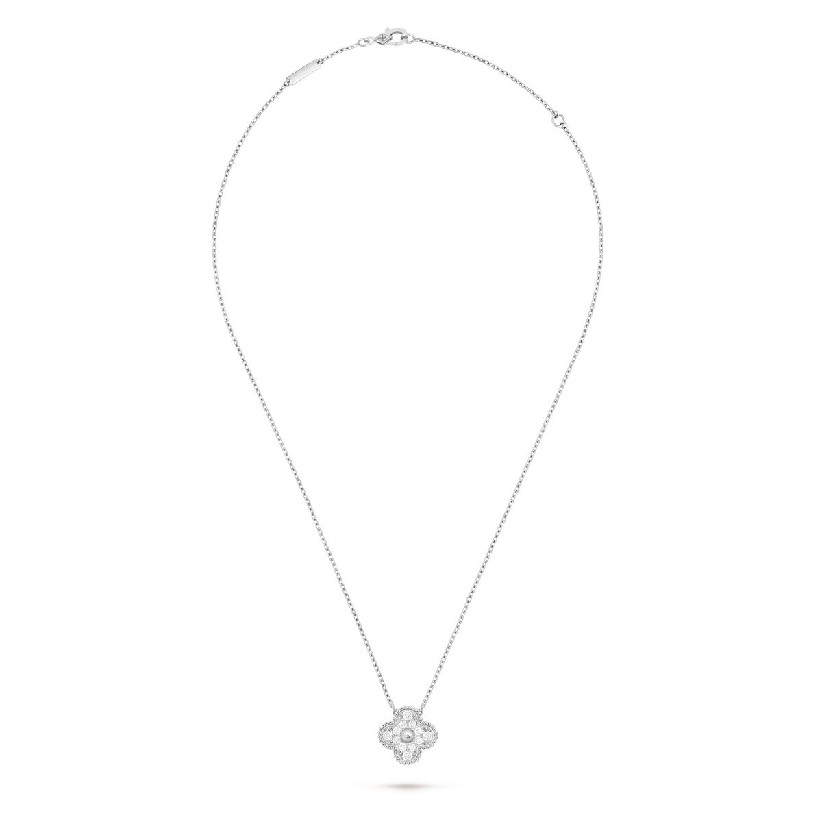Van Cleef Collier Vintage Alhambra Or Blanc Pavé Diamants