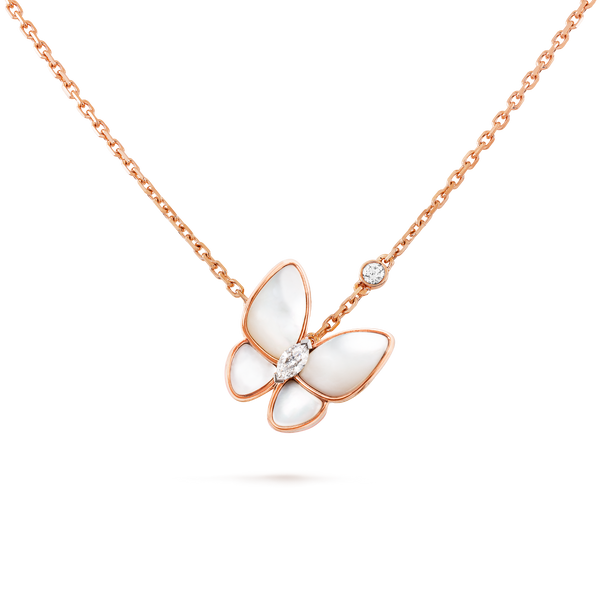 Van Cleef Collier Pendentif Papillons Or Rose Nacre