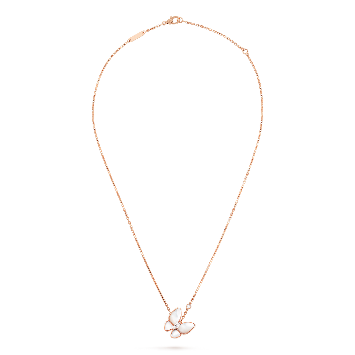 Van Cleef Collier Pendentif Papillons Or Rose Nacre