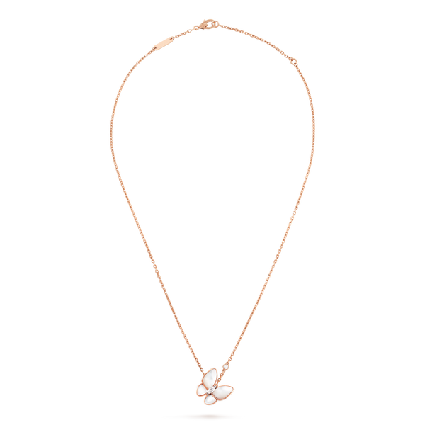 Van Cleef Collier Pendentif Papillons Or Rose Nacre