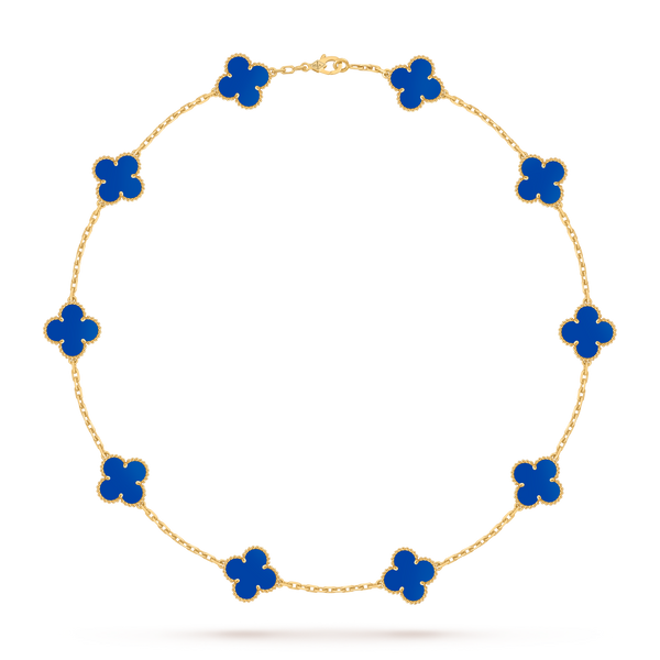 Van Cleef Collier Vintage Alhambra 10 motifs Or Jaune Agate Bleue