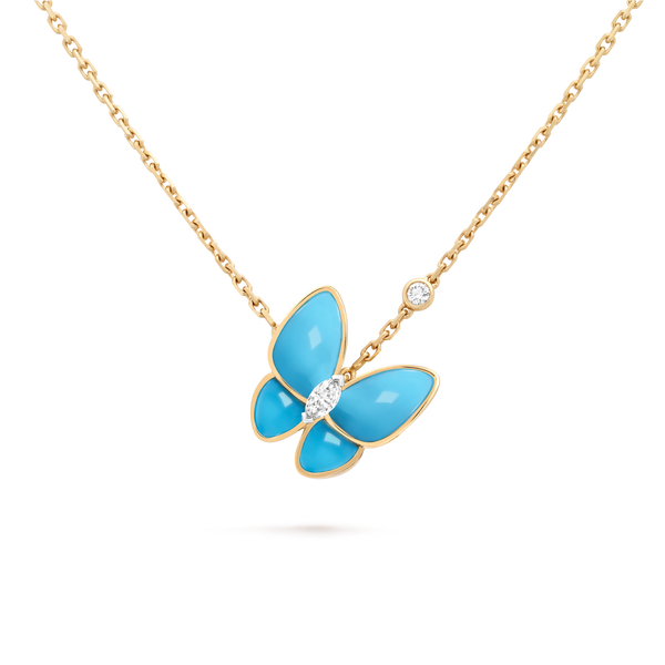 Van Cleef Collier Pendentif Papillons Or Jaune Turquoise