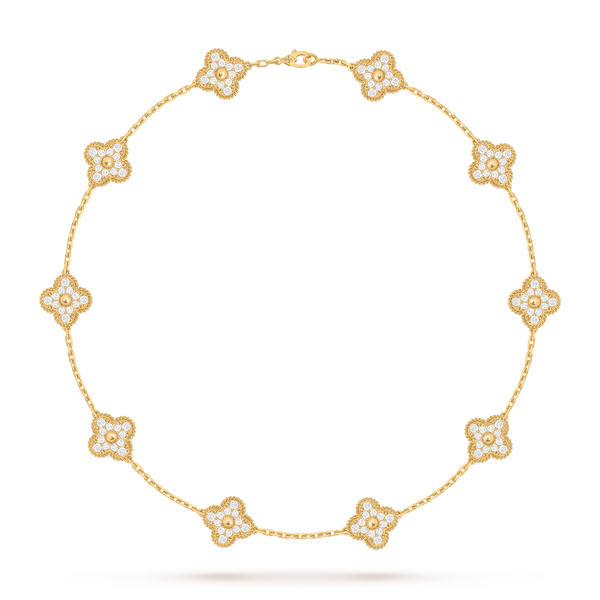 Van Cleef Collier Vintage Alhambra 10 motifs Or Jaune Diamants