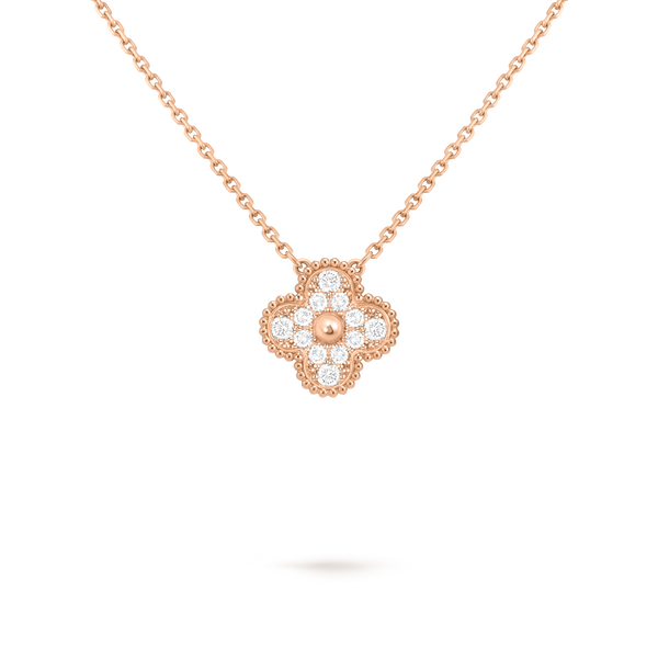 Van Cleef Collier Vintage Alhambra Or Rose Pavé Diamants