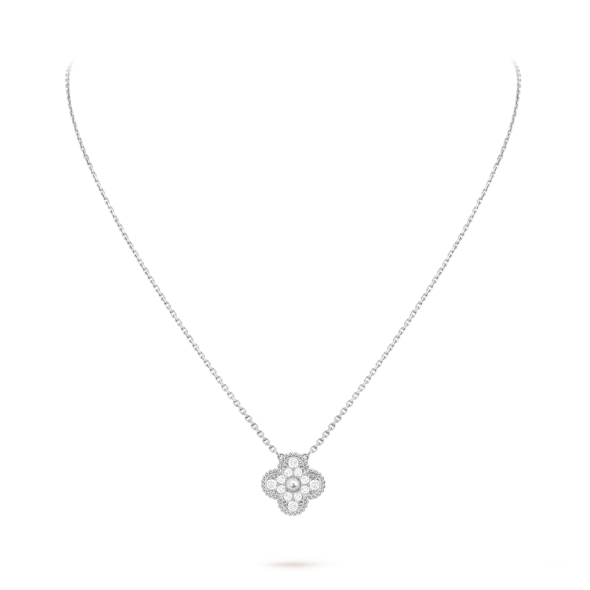 Van Cleef Collier Vintage Alhambra Or Blanc Pavé Diamants