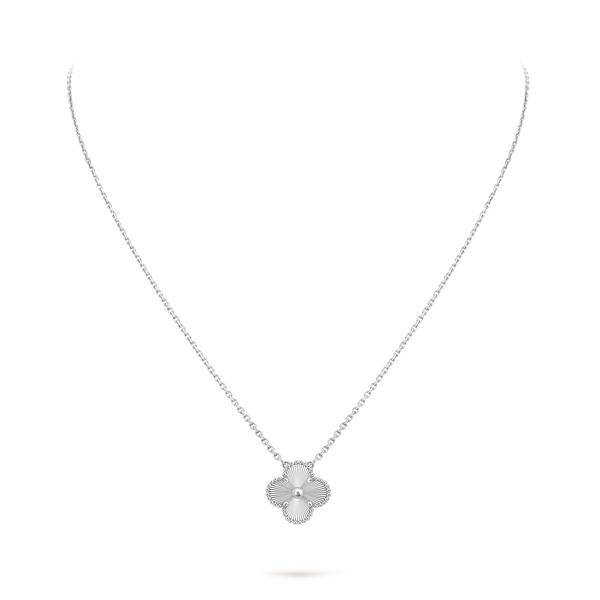 Van Cleef Collier Vintage Alhambra Or Blanc Guilloché