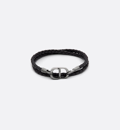 Dior - Bracelet double tour cuir CD noir