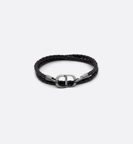 Dior - Bracelet double tour cuir CD noir