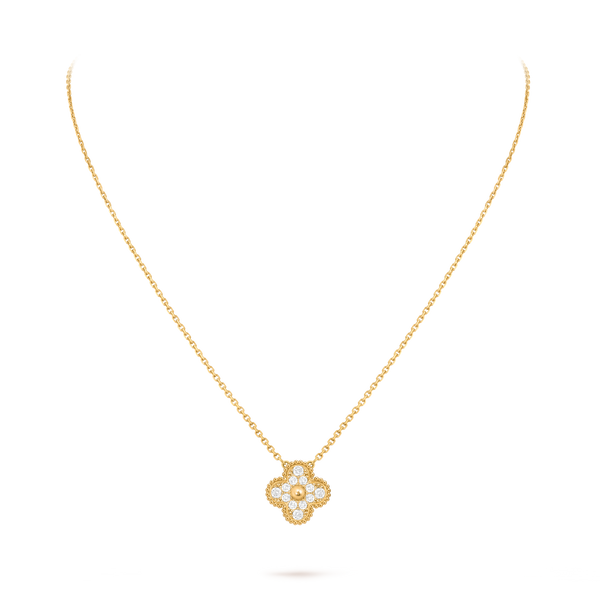 Van Cleef Collier Vintage Alhambra Or Jaune Pavé Diamants