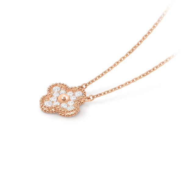 Van Cleef Collier Vintage Alhambra Or Rose Pavé Diamants