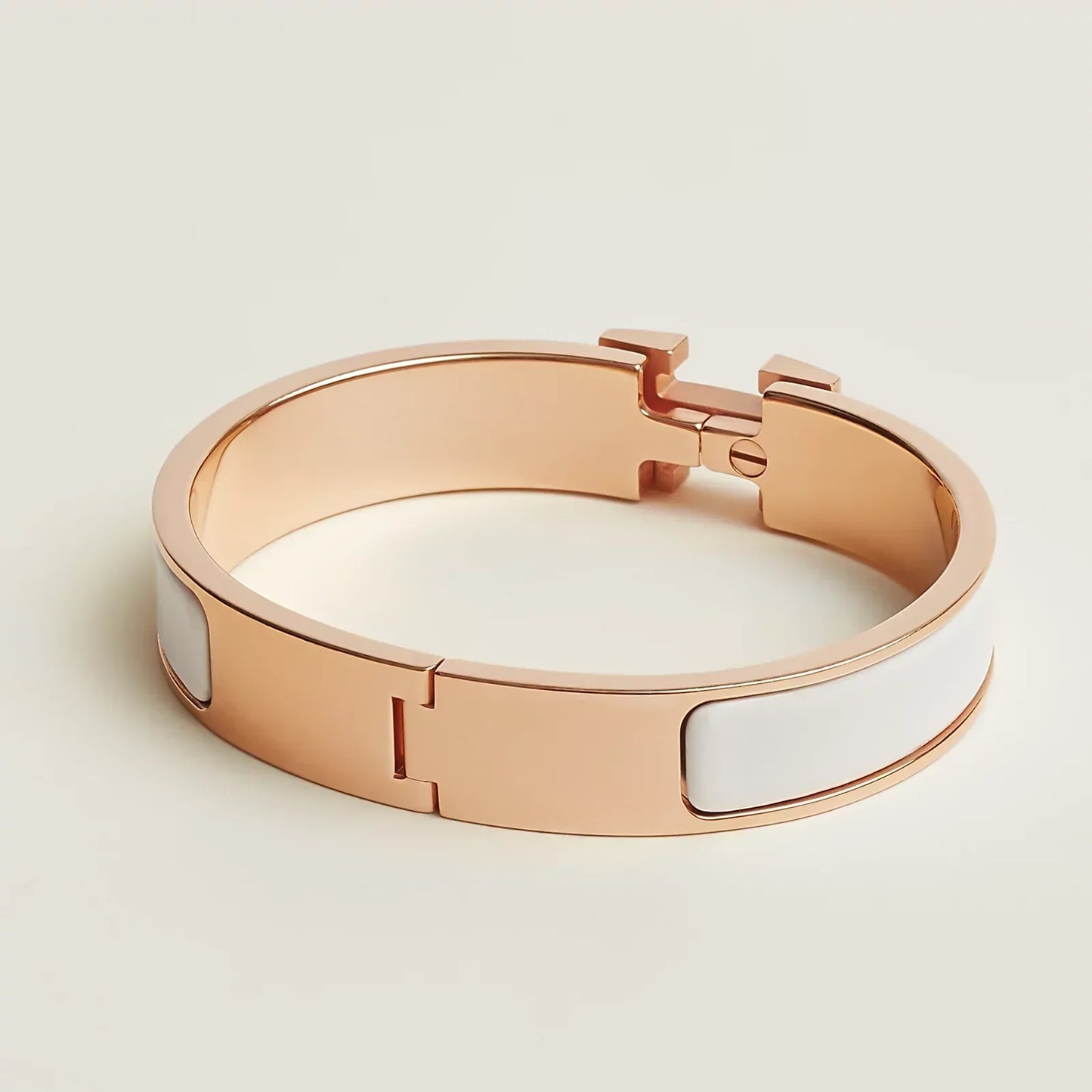 Hermès - Bracelet Clic H Blanc Or Rose