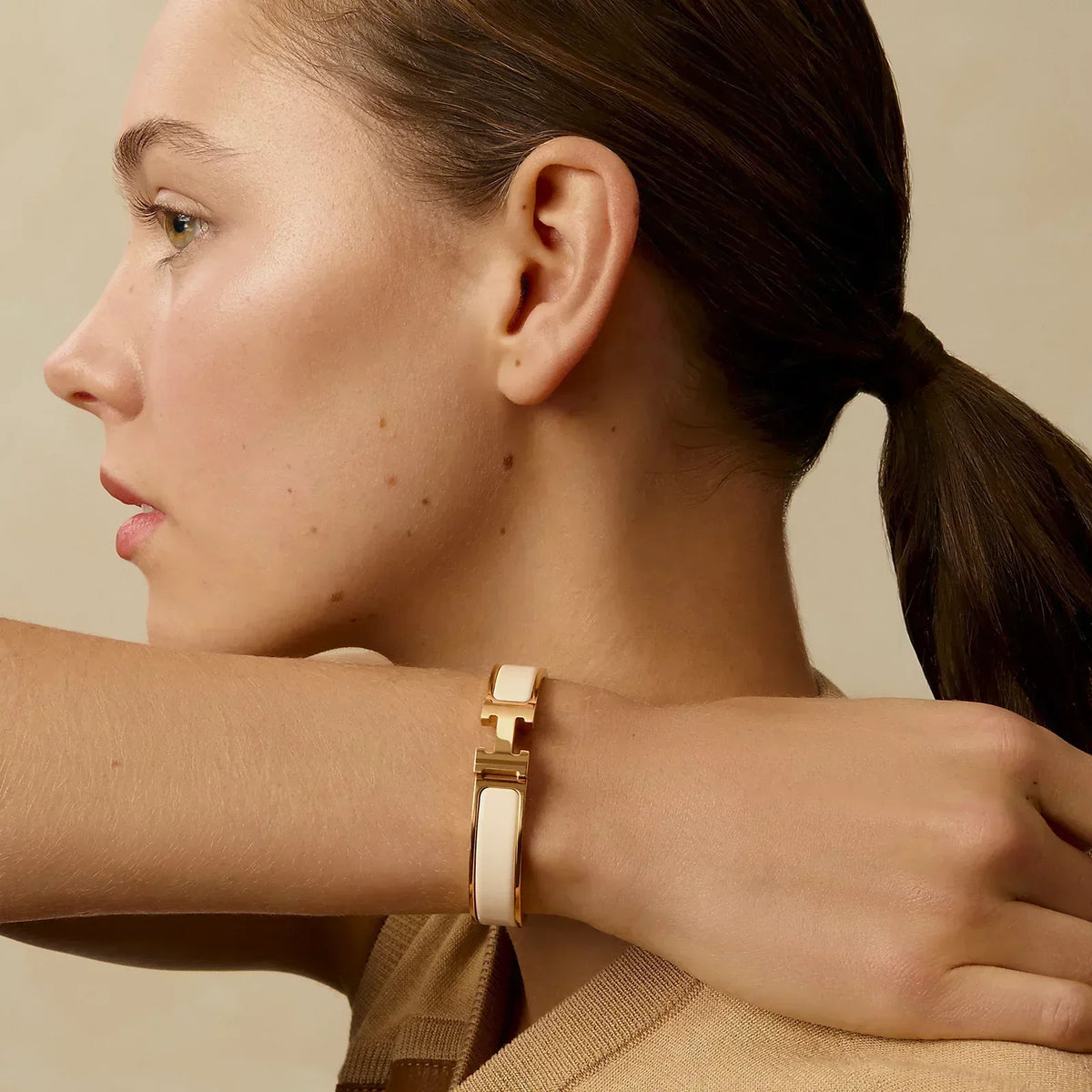 Hermès - Clic H Bracelet Cream Rose Gold