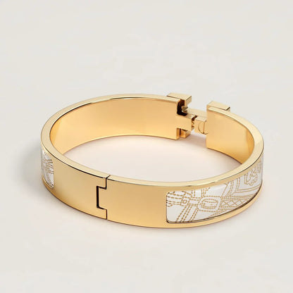 Hermès - Bracelet Clic H Brides de Gala Appliqué Piqué Blanc