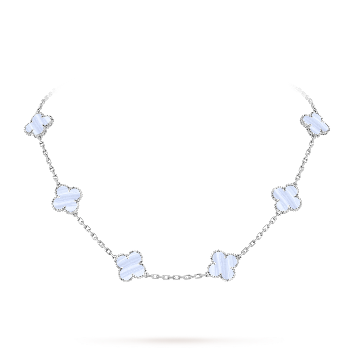 Van Cleef Collier Vintage Alhambra 10 motifs Or Blanc Calcédoine
