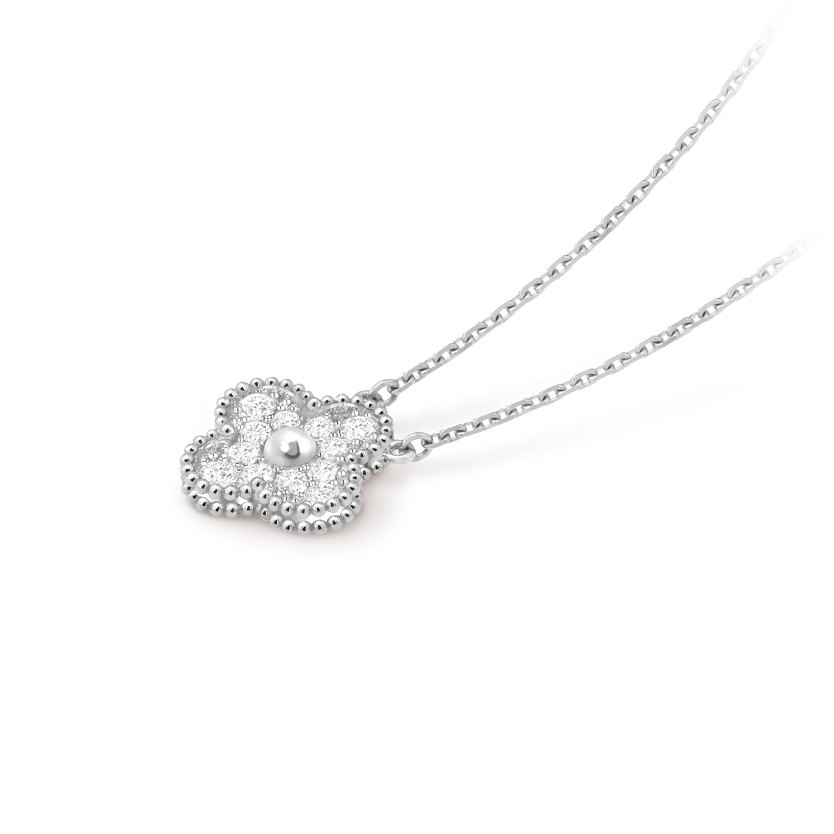 Van Cleef Collier Vintage Alhambra Or Blanc Pavé Diamants
