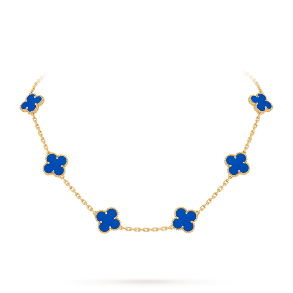 Van Cleef Collier Vintage Alhambra 10 motifs Or Jaune Agate Bleue