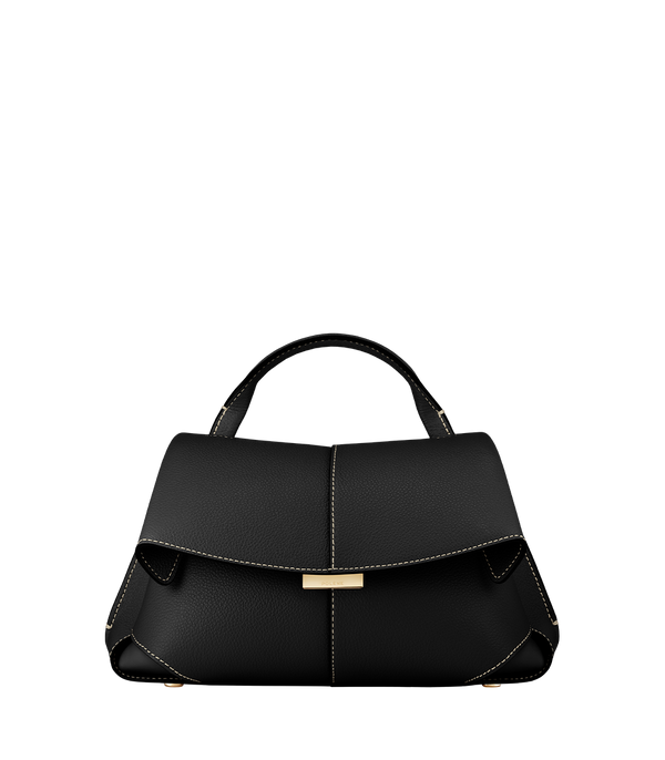 Polène Sac Mokki Mini Noir Coutures Ecrues Grainé