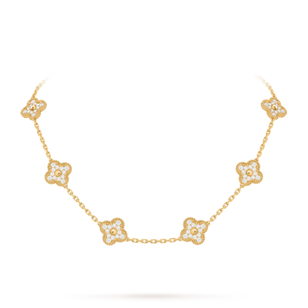 Van Cleef Collier Vintage Alhambra 10 motifs Or Jaune Diamants