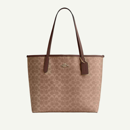 Coach Sac Cabas City Marron Toile