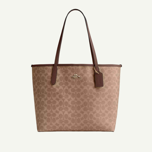 Coach Sac Cabas City Marron Toile