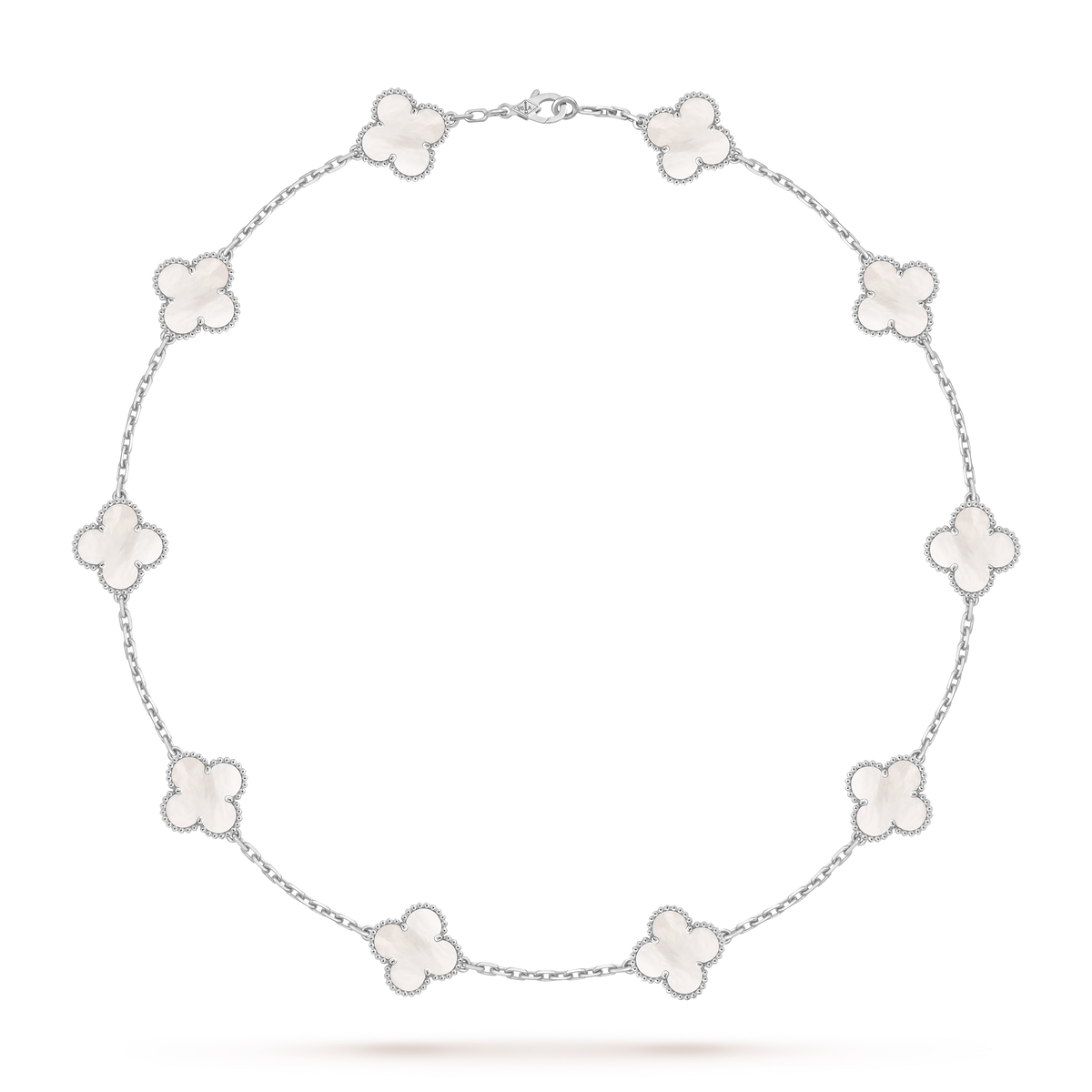 Van Cleef Collier Vintage Alhambra 10 motifs Or Blanc Nacre Blanche