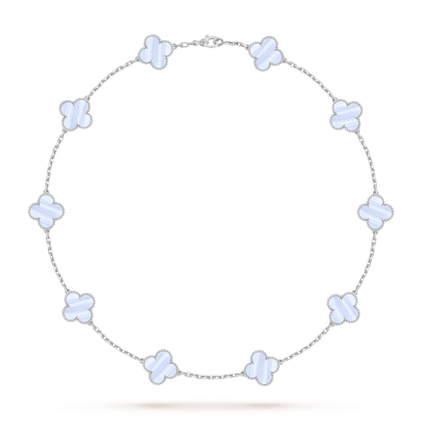 Van Cleef Collier Vintage Alhambra 10 motifs Or Blanc Calcédoine