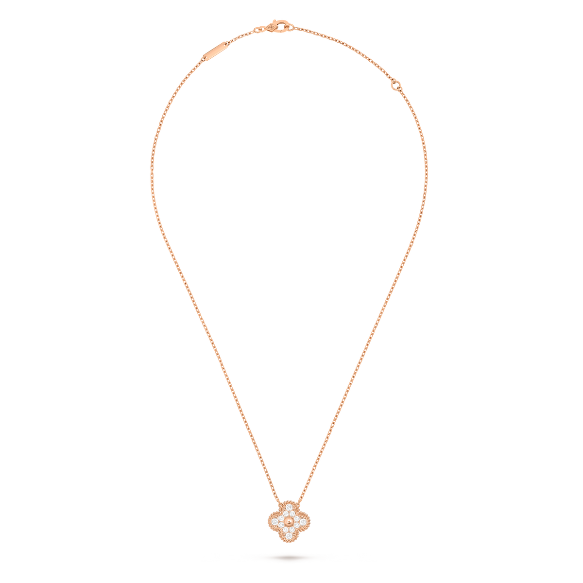 Van Cleef Collier Vintage Alhambra Or Rose Pavé Diamants