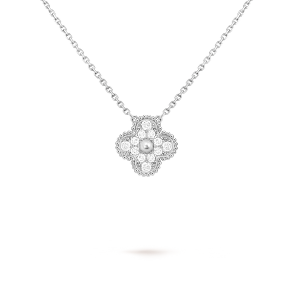 Van Cleef Collier Vintage Alhambra Or Blanc Pavé Diamants